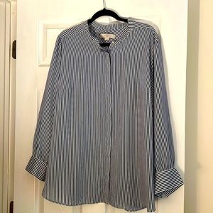 Loft Navy Blue and White Stripe Blouse